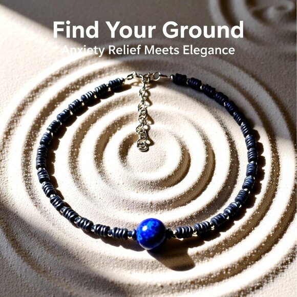 Lapis Lazuli & Hematite! Wear as a Choker or Wrap Bracelet! 15.5" + 3" Extender - Picture 2 of 13